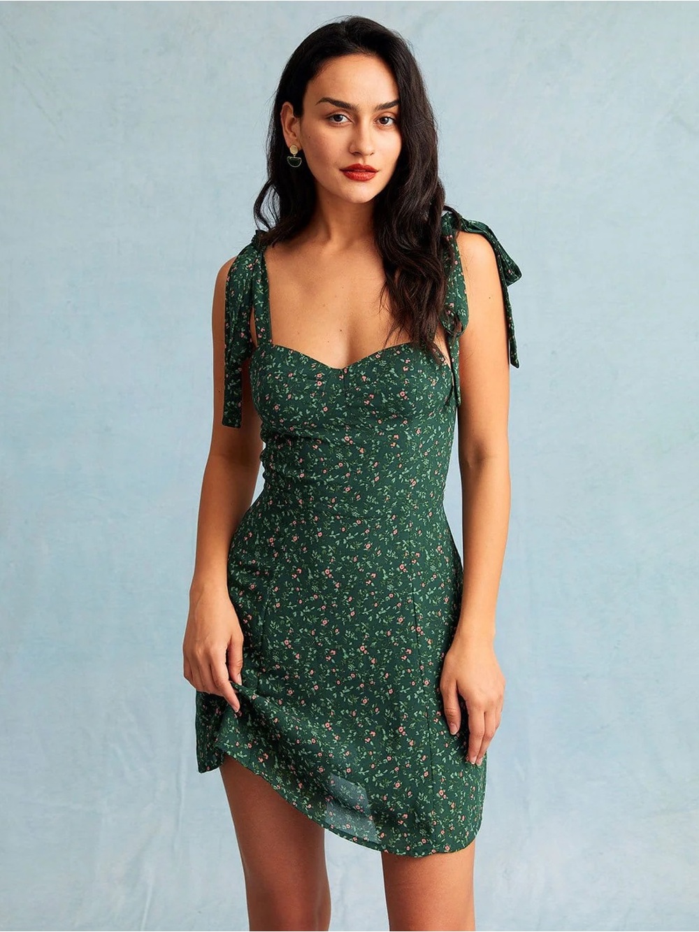 RIHOAS The Green Sweetheart Neck Floral Slip Mini Dress